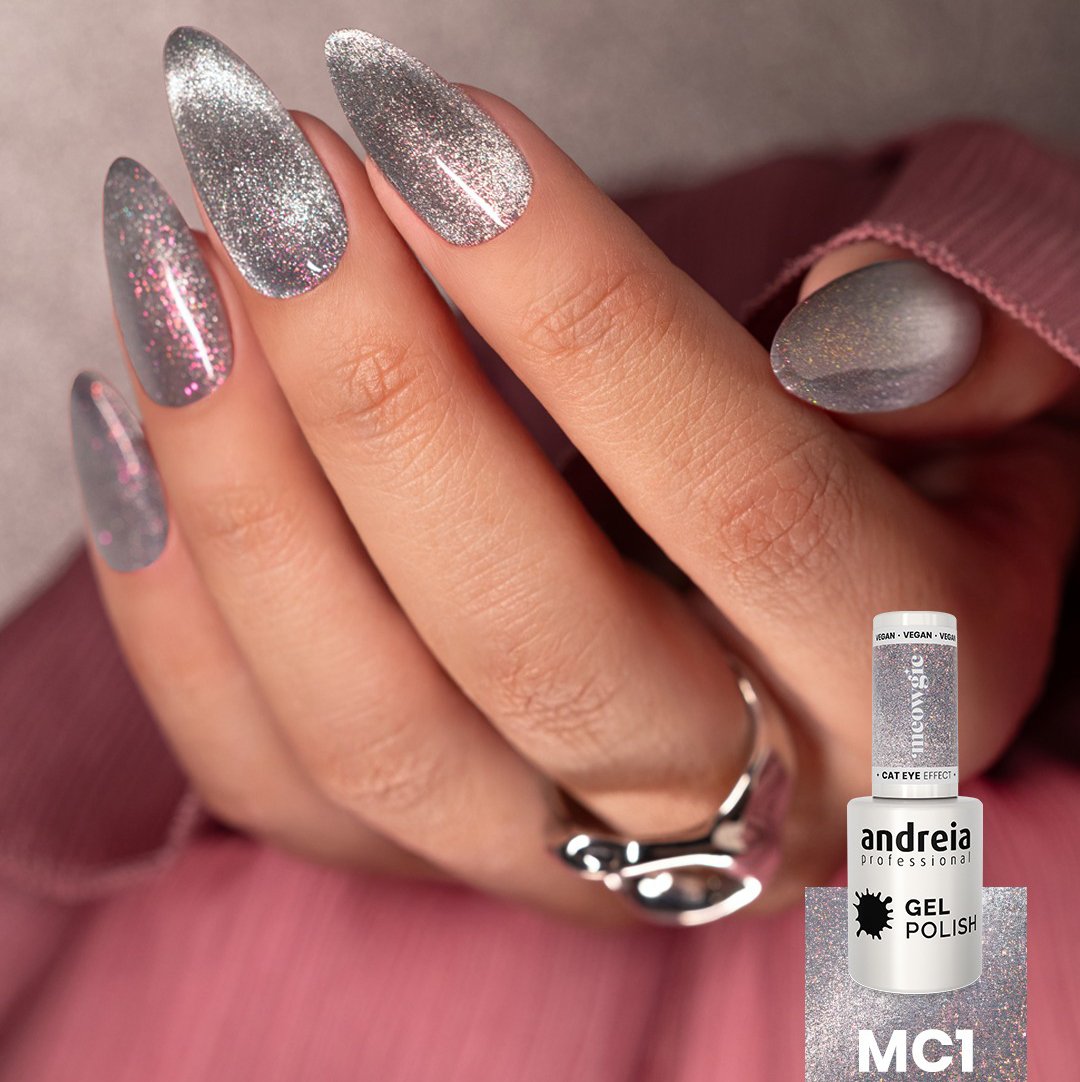 Andreia Professional - Nail Gel Polish - MEOWGIC Cat Eye Effect - MC1 Magnetic Silver Glitter - 10.5ml - Image 2