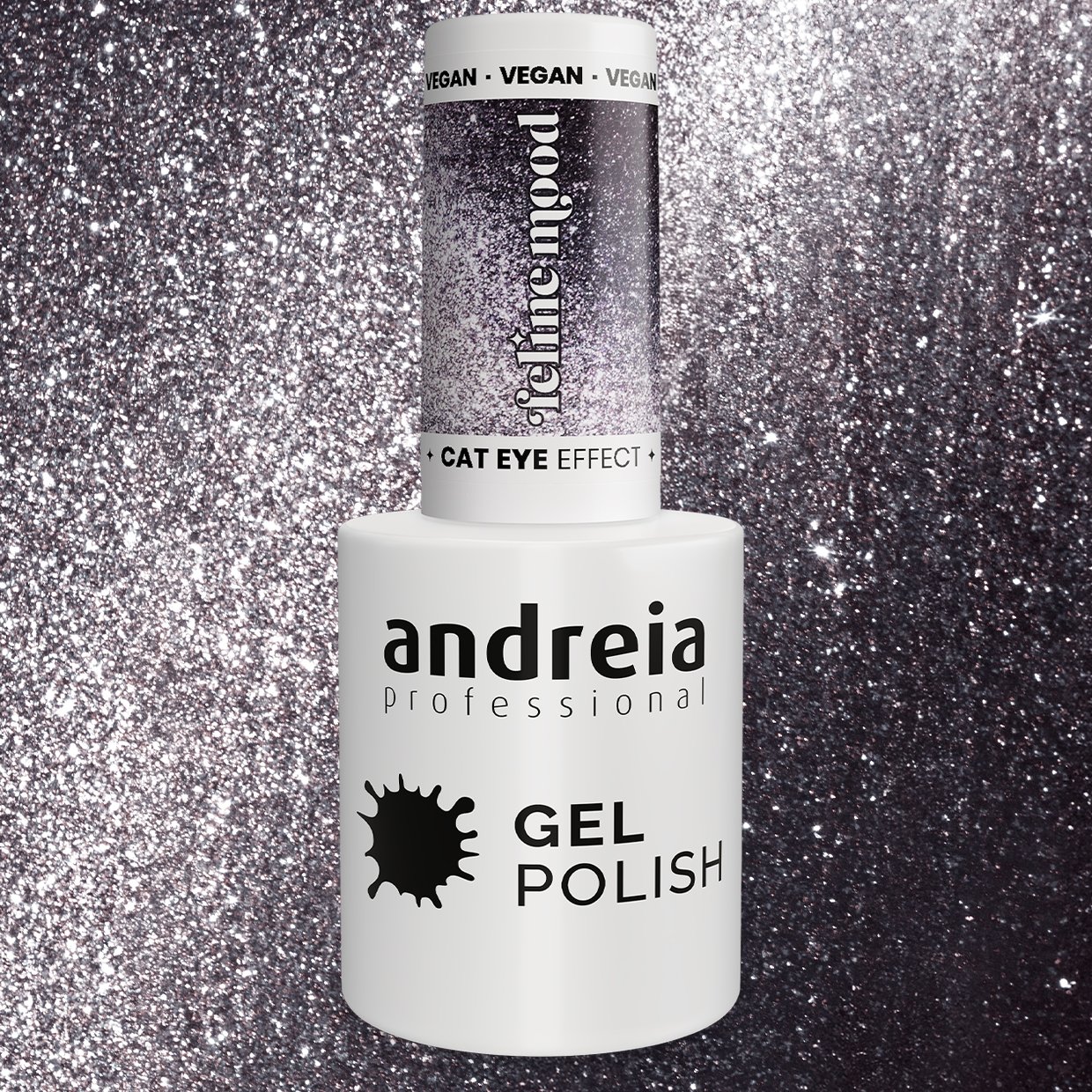 Andreia Professional Gel Nail Polish - Feline Mood Cat Eye Effect Ltd - FE4 Magnetic grayish-purple glitter with silver shimmers - Image 2