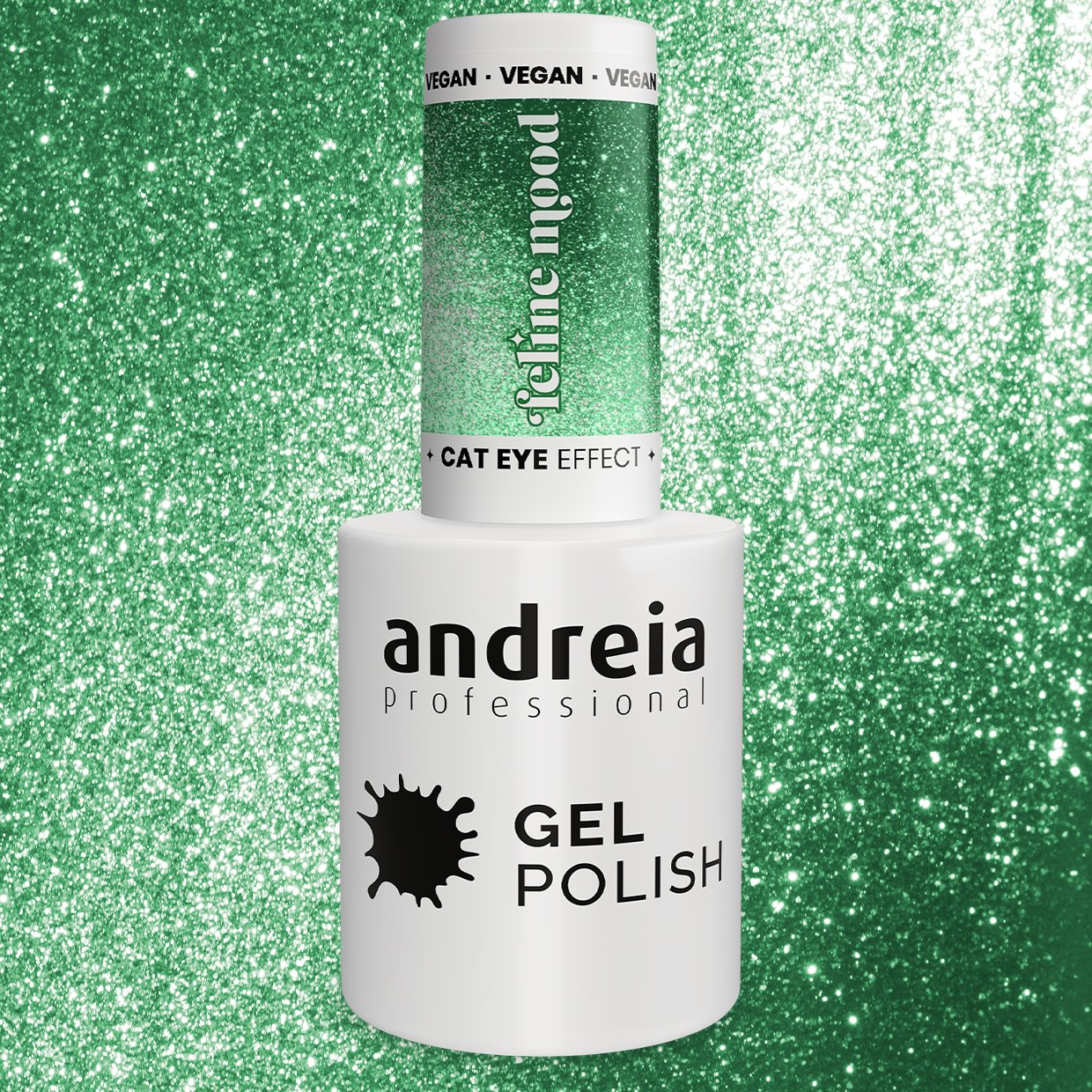 Andreia Professional Gel Nail Polish - Feline Mood Cat Eye Effect Ltd - FE6 Magnetic green glitter with silver shimmers - Image 2
