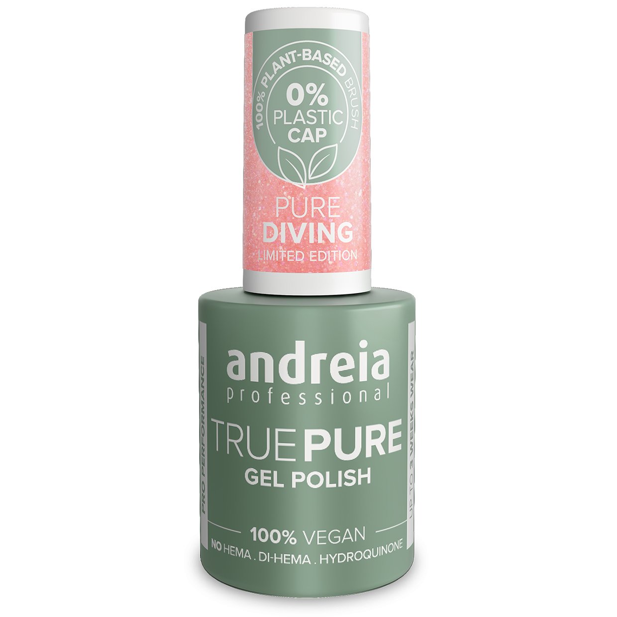 Andreia Professional - True Pure Hema Fee Gel Polish - Pure Diving Ltd Collection - PV5 Translucent Pink with multicolour shimmer