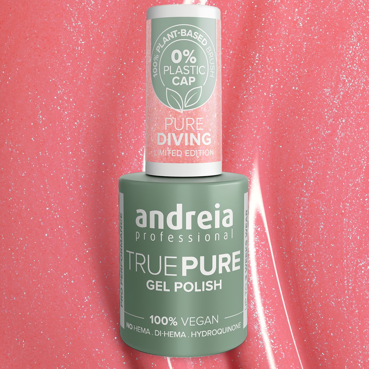 Andreia Professional - True Pure Hema Fee Gel Polish - Pure Diving Ltd Collection - PV5 Translucent Pink with multicolour shimmer - Image 3
