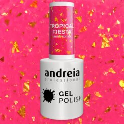 Andreia Professional Gel Polish - Tropical Fiesta Ltd Collection - TR1 Translucent neon Pink with Gold Foil - Image 3