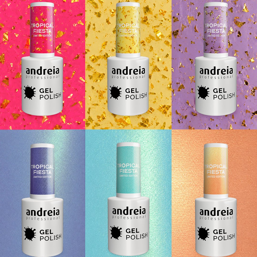 Andreia Professional Gel Polish - Tropical Fiesta Limited Collection - Set of 6 Colours + Free Mini Stand