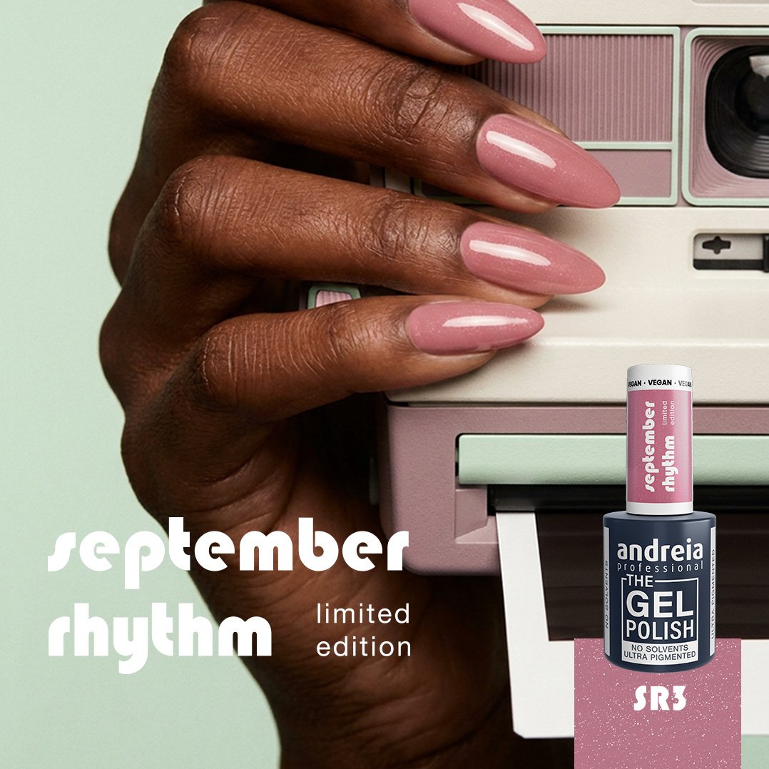 Andreia Professional - The Gel Polish - Solvent Free Gel - September Rhythm Ltd Collection - Colour SR3 Dusty Rose with Subtle Multicoloured Glitter - 10.5ml - Image 2